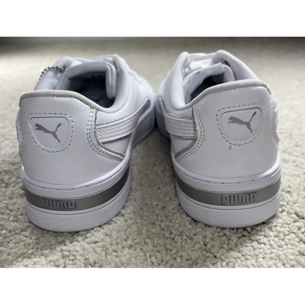 Puma Skye Metallic White Silver Leather Platform Shoe Sneaker Womens Sz 8.5 - Picture 6 of 9
